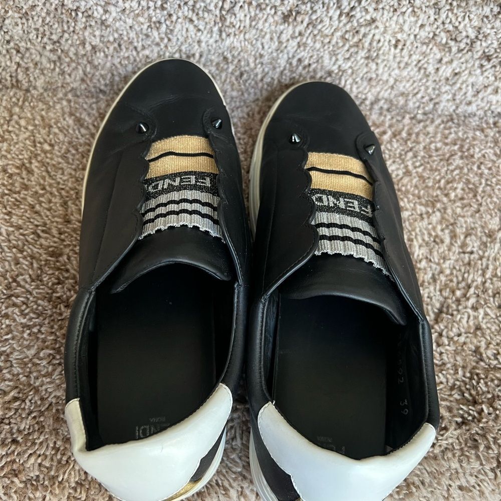 Fendi Black Leather Rockoko Slip-On Sneakers Size 8.5 - Picture 13 of 14